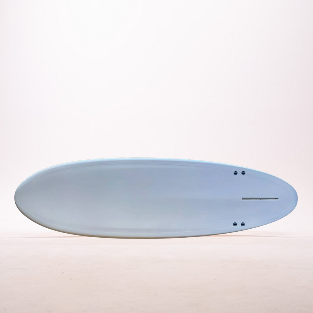 Ryan Lovelace Lovemachine Cheet stingerless EPS compact egg surfboard, full view, showing compact outline.
